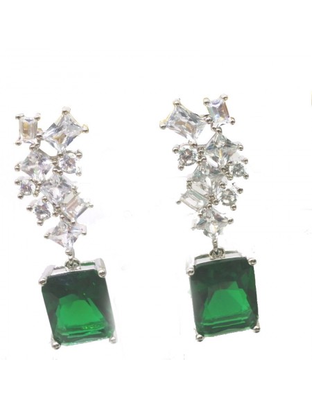 Natural Emeral with long square jewel earring