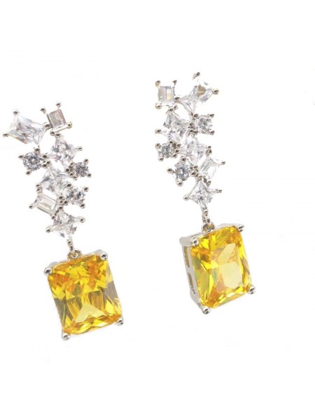 Natural Emeral with long square jewel earring