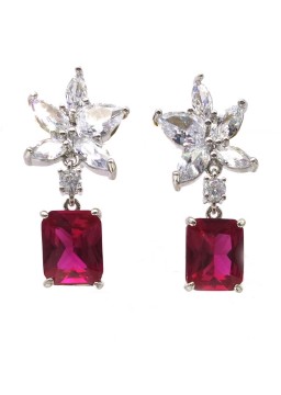 Natural ruby inlaid flower square gem Earrings