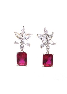 Natural ruby inlaid flower square gem Earrings