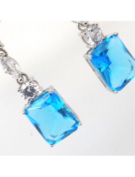 Natural blue topaz inlaid long square  gem  Earrings