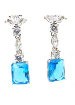 Natural blue topaz inlaid long square  gem  Earrings