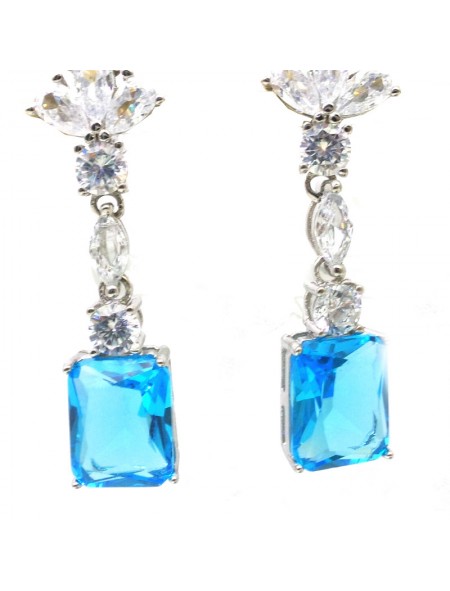 Natural blue topaz inlaid long square  gem  Earrings