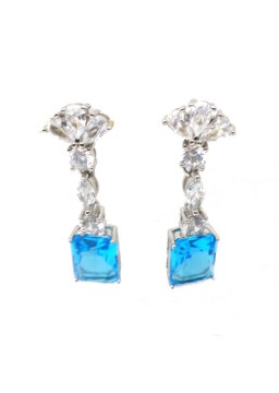 Natural blue topaz inlaid long square  gem  Earrings