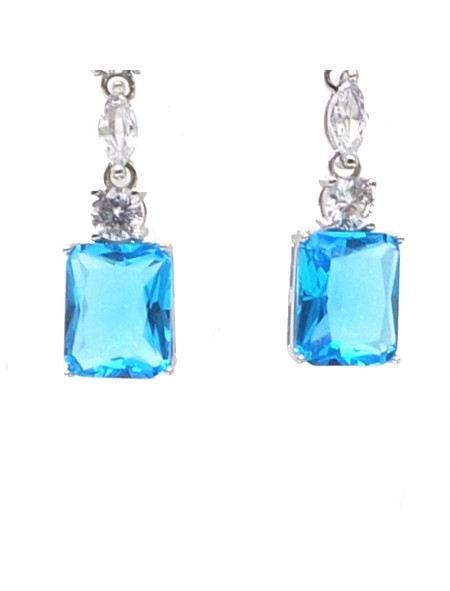 Natural blue topaz inlaid long square  gem  Earrings