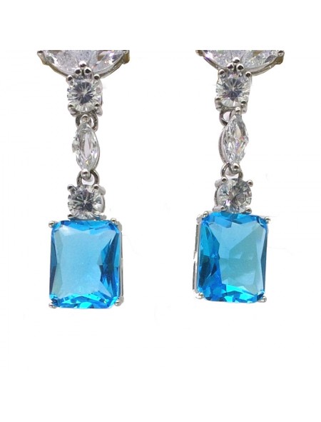 Natural blue topaz inlaid long square  gem  Earrings