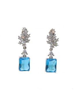 Natural blue topaz inlaid two-color long gem Earrings