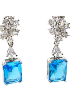 Natural blue topaz inlaid two-color long gem Earrings
