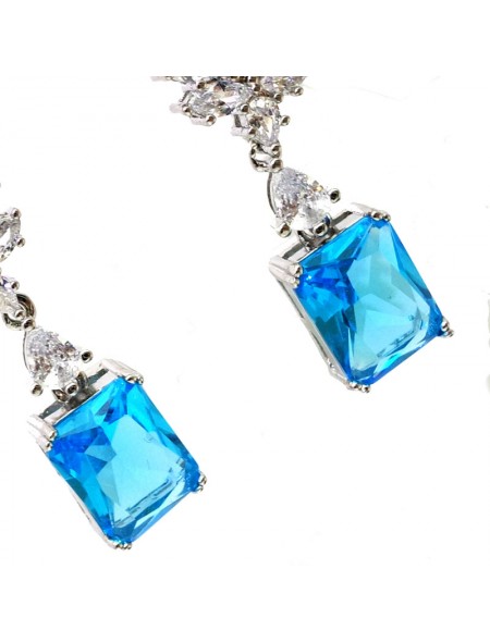 Natural blue topaz inlaid two-color long gem Earrings