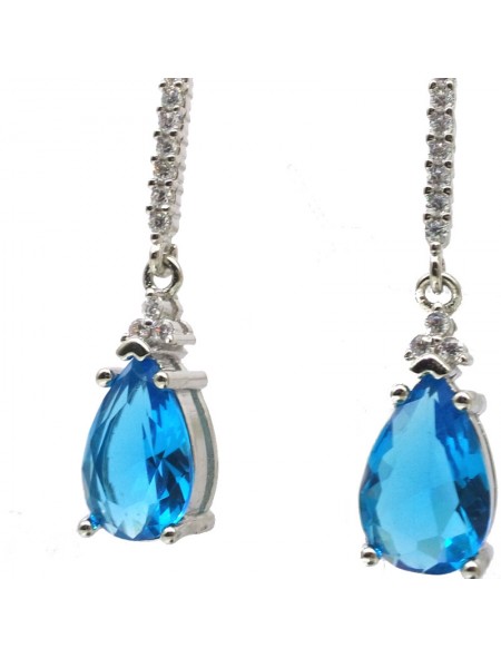 Natural blue topaz inlaid long drop gem Earrings