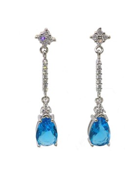 Natural blue topaz inlaid long drop gem Earrings