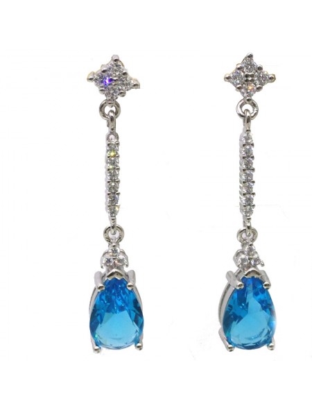 Natural blue topaz inlaid long drop gem Earrings