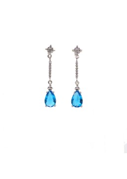Natural blue topaz inlaid long drop gem Earrings
