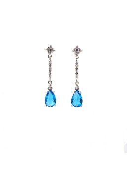 Natural blue topaz inlaid long drop gem Earrings