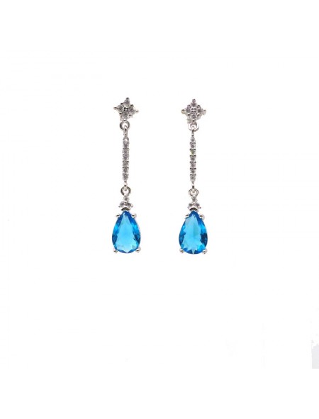 Natural blue topaz inlaid long drop gem Earrings