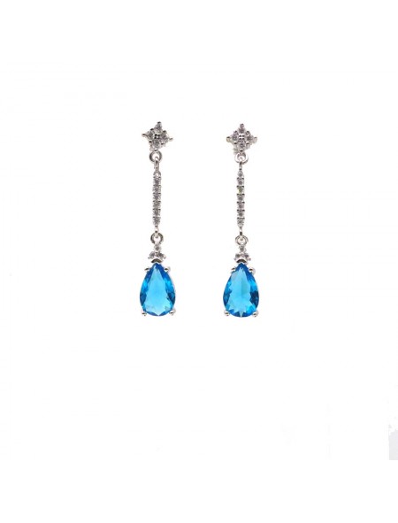 Natural blue topaz inlaid long drop gem Earrings