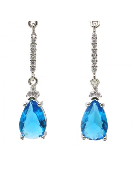 Natural blue topaz inlaid long drop gem Earrings