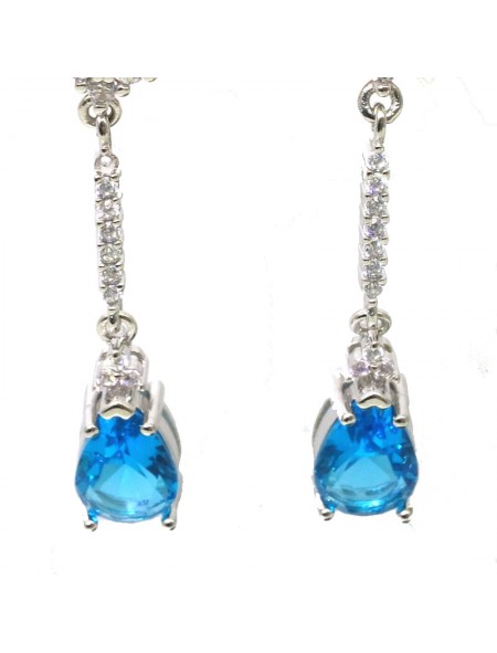 Natural blue topaz inlaid long drop gem Earrings