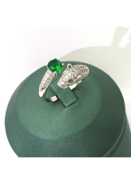 Natural emeral inlaid three-dimensional full diamond snake ring