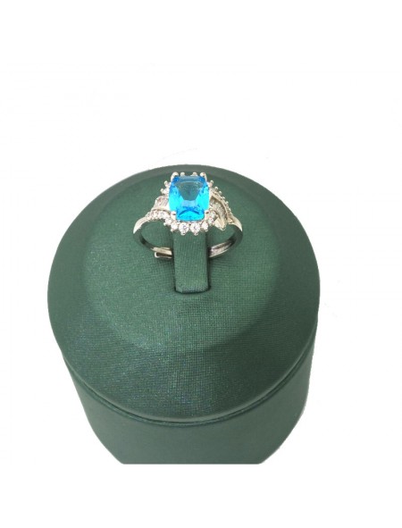 Natural blue topaz inlaid square gem ring