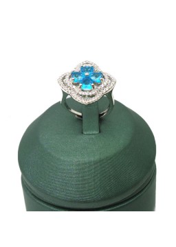 Natural blue topaz inlaid clover gem ring