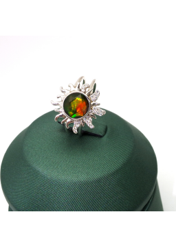 Natural mottled stone inlaid sunflower gem ring