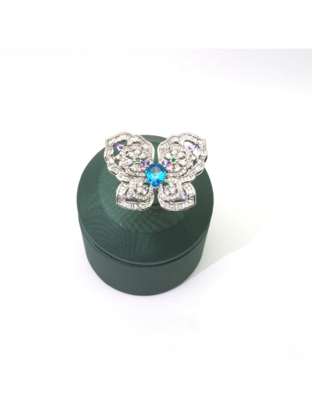 Natural blue topaz inlaid three-dimensional butterfly inlaid with gem ring