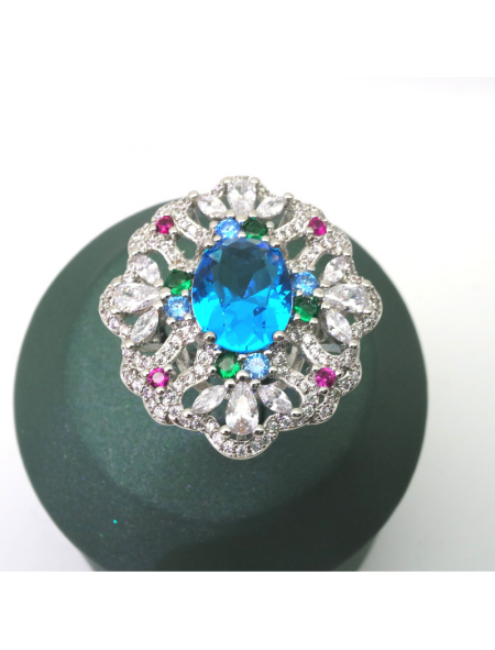 Natural blue topaz inlaid color gem ring