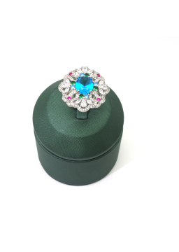 Natural blue topaz inlaid color gem ring