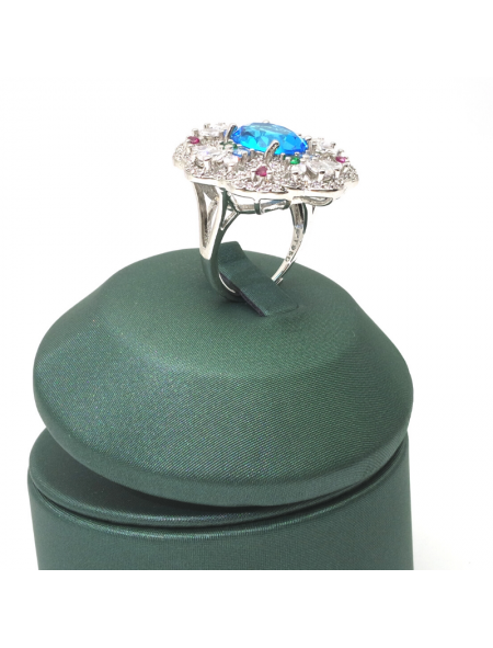 Natural blue topaz inlaid color gem ring