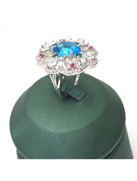 Natural blue topaz inlaid color gem ring