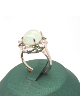 Adjustable four leaf oval green diamond ring