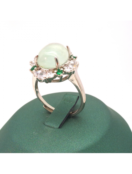 Adjustable four leaf oval green diamond ring