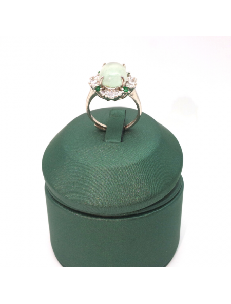 Adjustable four leaf oval green diamond ring