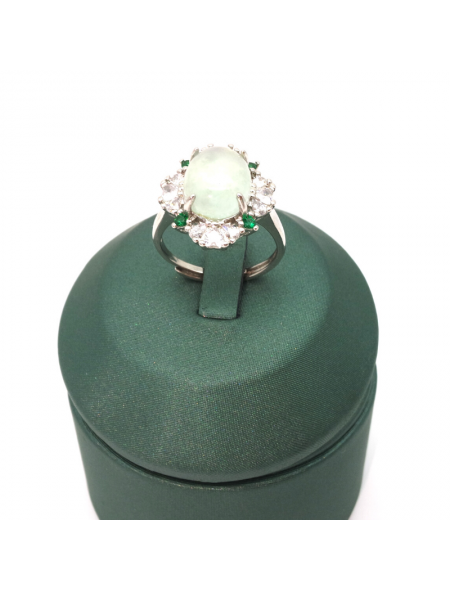 Adjustable four leaf oval green diamond ring