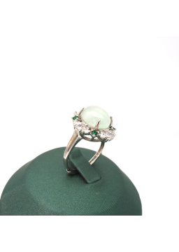 Adjustable four leaf oval green diamond ring