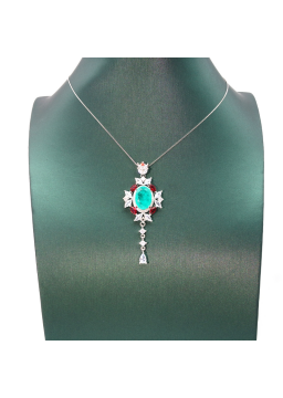 Blue tourmaline symmetrical Red Diamond Pendant