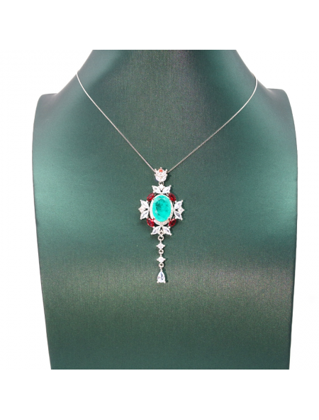 Blue tourmaline symmetrical Red Diamond Pendant