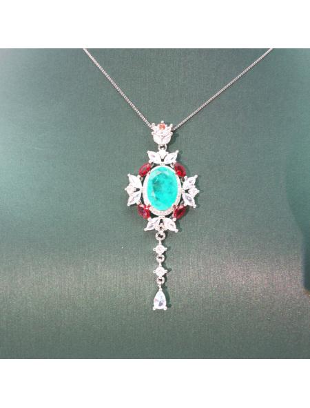 Blue tourmaline symmetrical Red Diamond Pendant