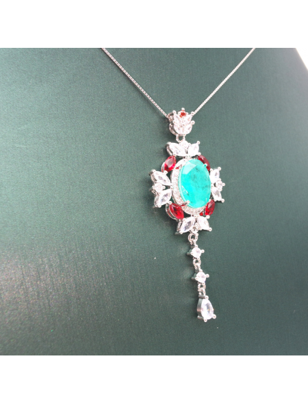 Blue tourmaline symmetrical Red Diamond Pendant