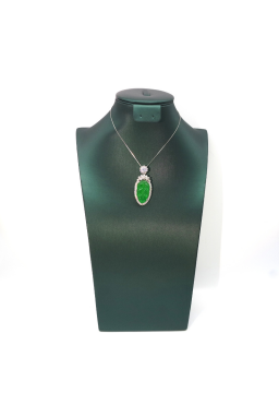 Emeral carved cabbage Silver Edge Diamond Pendant