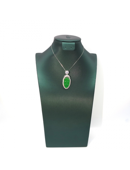 Emeral carved cabbage Silver Edge Diamond Pendant