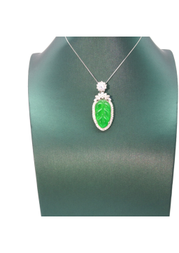 Emeral carved cabbage Silver Edge Diamond Pendant