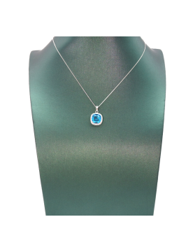 Natural Sapphire Round Silver Edge Diamond Pendant