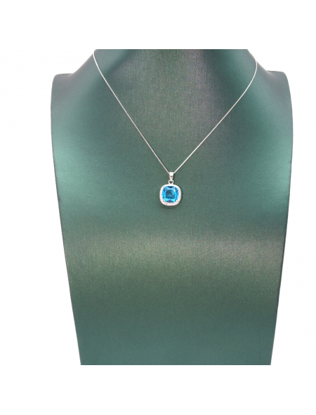 Natural Sapphire Round Silver Edge Diamond Pendant