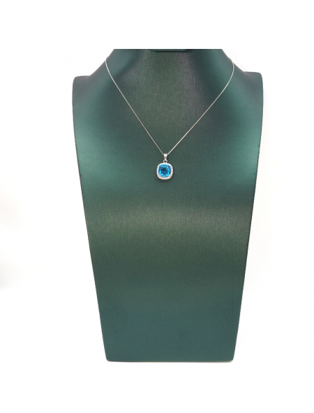 Natural Sapphire Round Silver Edge Diamond Pendant