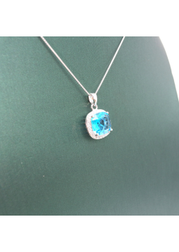 Natural Sapphire Round Silver Edge Diamond Pendant