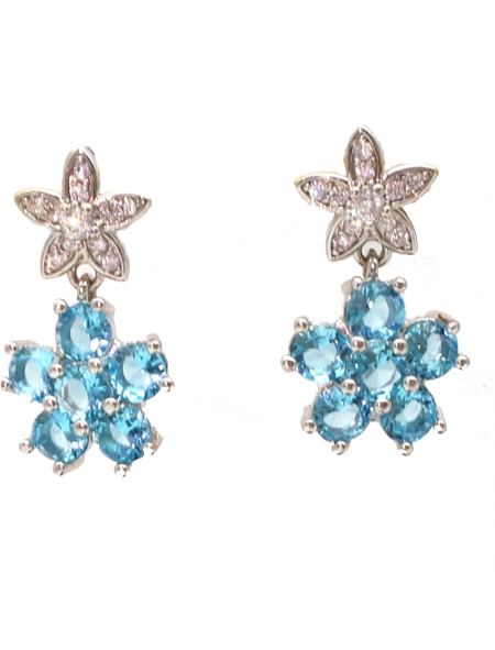 Natural sapphire five petal flower earrings
