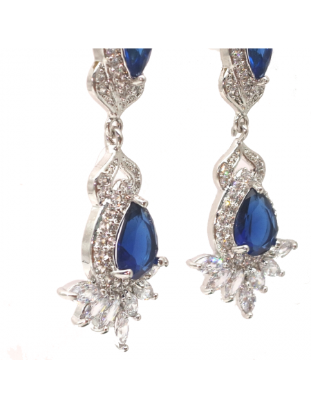 Sapphire blue water drop Flower Earrings