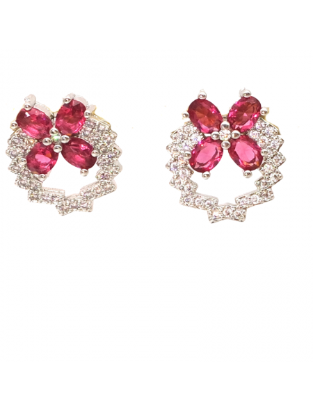 Ruby round hollow clover Earrings